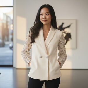 Vintage Nolan Miller bridal Cream Lace Sleeve Women's blazer